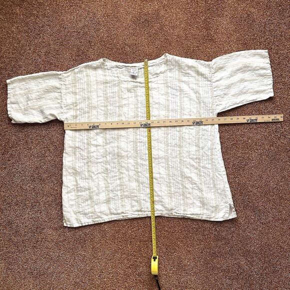 Match Point USA Linen Tunic Lg Short Sleeve Pullover White Striped Boxy - Picture 5 of 6